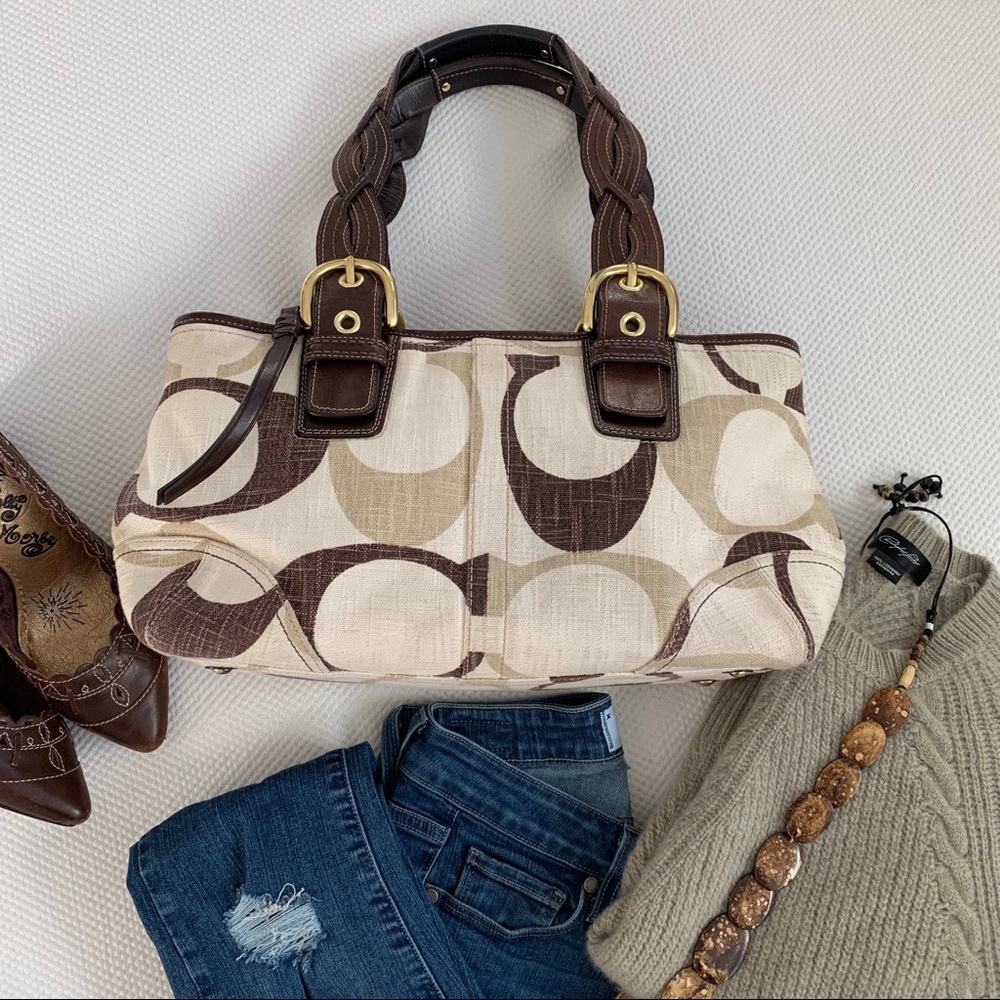 Coach Signature Tonal C Zip Satchel Purse